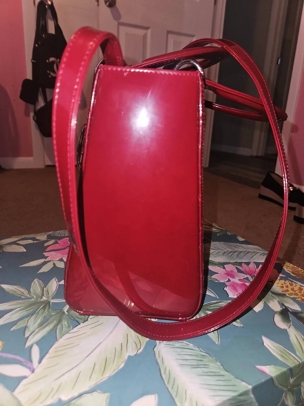 Dior Patent Leather Lady Dior Tote - Red